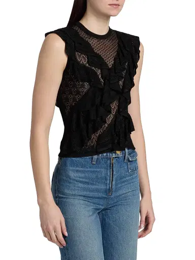 Ulla Johnson Women's Angelica Lace Flutter Top - Noir - Size Medium | Thumbnail 4 Ulla Johnson Women's Angelica Lace Flutter Top - Noir - Size Medium | Thumbnail 4