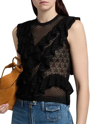 Ulla Johnson Women's Angelica Lace Flutter Top - Noir - Size Medium | Thumbnail 6 Ulla Johnson Women's Angelica Lace Flutter Top - Noir - Size Medium | Thumbnail 6