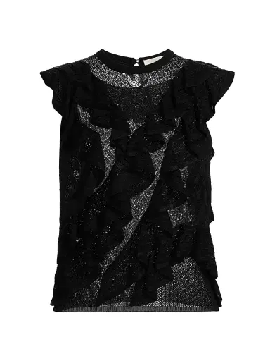 Ulla Johnson Women's Angelica Lace Flutter Top - Noir - Size Medium | Thumbnail 1 Ulla Johnson Women's Angelica Lace Flutter Top - Noir - Size Medium | Thumbnail 1