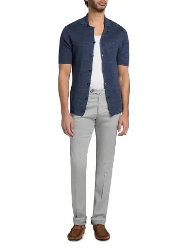 Saks Fifth Avenue Men's Heathered Linen Camp Shirt - Navy - Size XXL | Thumbnail 2