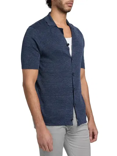 Saks Fifth Avenue Men's Heathered Linen Camp Shirt - Navy - Size XXL | Thumbnail 4