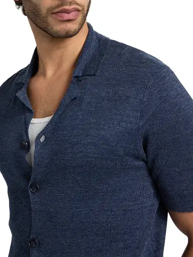 Saks Fifth Avenue Men's Heathered Linen Camp Shirt - Navy - Size XXL | Thumbnail 6