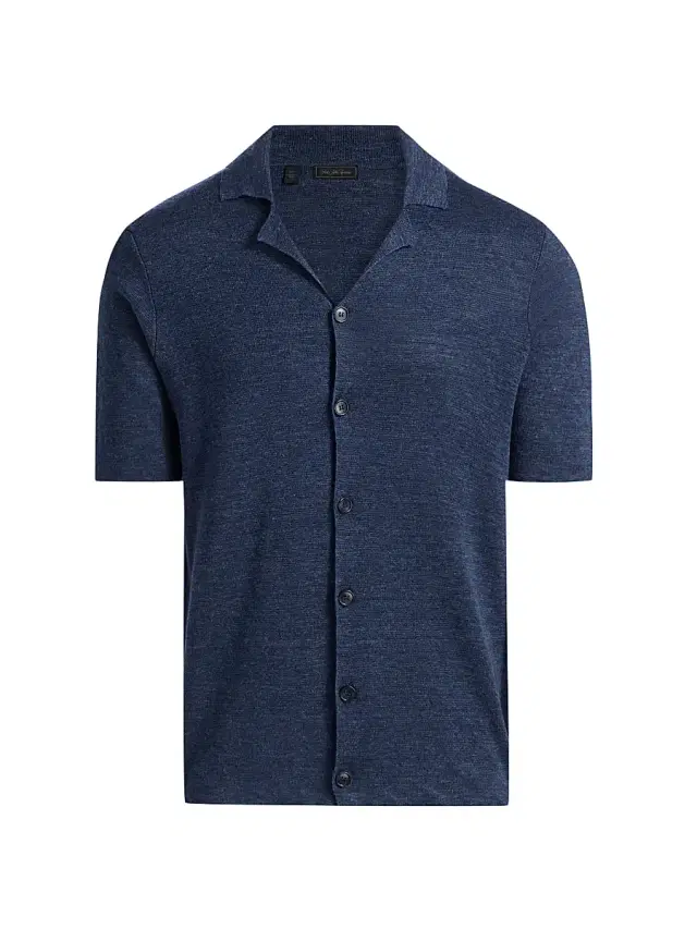 Men's Heathered Linen Camp Shirt - Navy