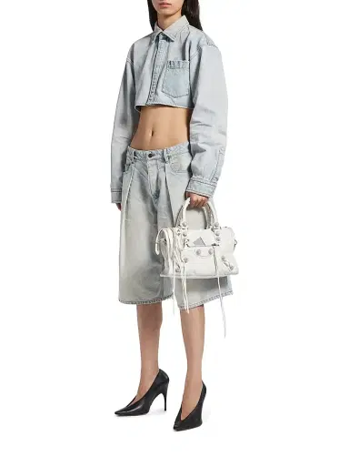 Balenciaga Women's Le City Small Giant Studs Top Handle Bag with Rhinestones - Optic White | Thumbnail 2