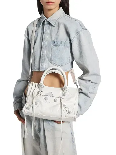 Balenciaga Women's Le City Small Giant Studs Top Handle Bag with Rhinestones - Optic White | Thumbnail 3