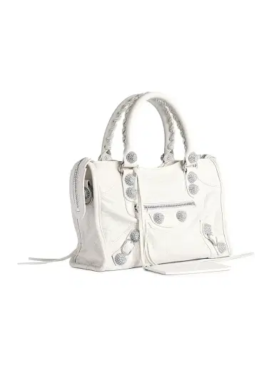Balenciaga Women's Le City Small Giant Studs Top Handle Bag with Rhinestones - Optic White | Thumbnail 4