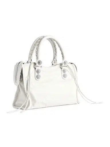 Balenciaga Women's Le City Small Giant Studs Top Handle Bag with Rhinestones - Optic White | Thumbnail 5