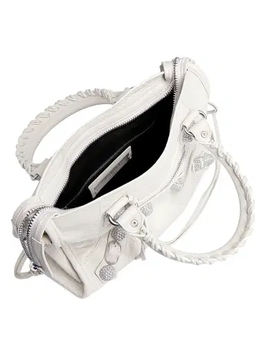 Balenciaga Women's Le City Small Giant Studs Top Handle Bag with Rhinestones - Optic White | Thumbnail 6