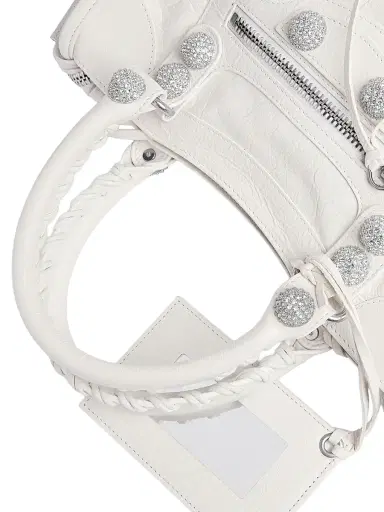 Balenciaga Women's Le City Small Giant Studs Top Handle Bag with Rhinestones - Optic White | Thumbnail 8
