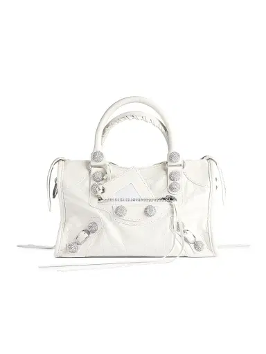 Balenciaga Women's Le City Small Giant Studs Top Handle Bag with Rhinestones - Optic White | Thumbnail 1