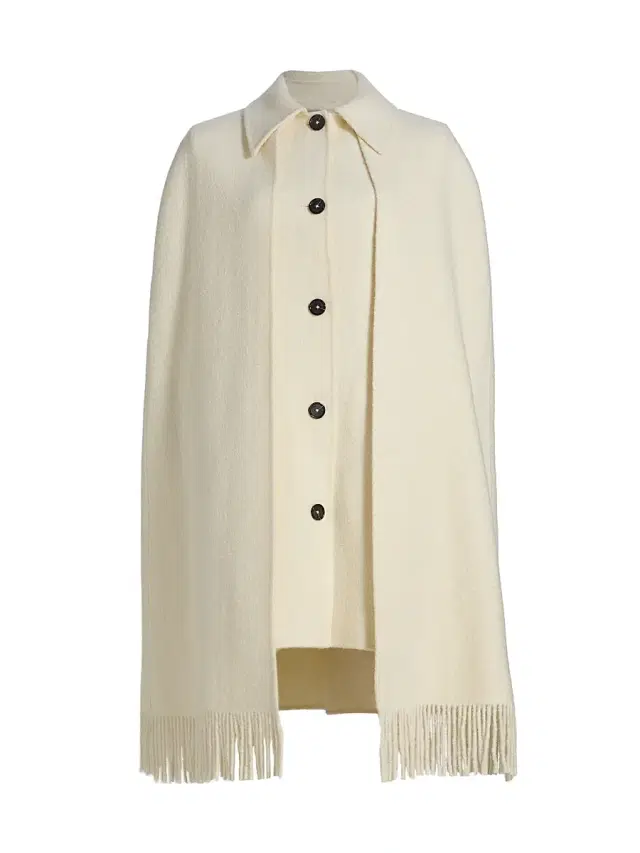Women's Bouclé Wool-Blend Fringe Cape Coat - Winter White