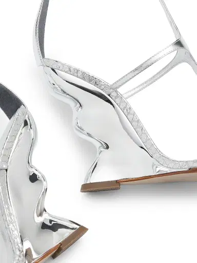 Alexandre Birman Women's Boonie 100MM Leather Wedge-Heel Sandals - Silver | Thumbnail 5 Alexandre Birman Women's Boonie 100MM Leather Wedge-Heel Sandals - Silver | Thumbnail 5