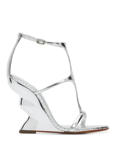 Alexandre Birman Women's Boonie 100MM Leather Wedge-Heel Sandals - Silver | Thumbnail 1 Alexandre Birman Women's Boonie 100MM Leather Wedge-Heel Sandals - Silver | Thumbnail 1