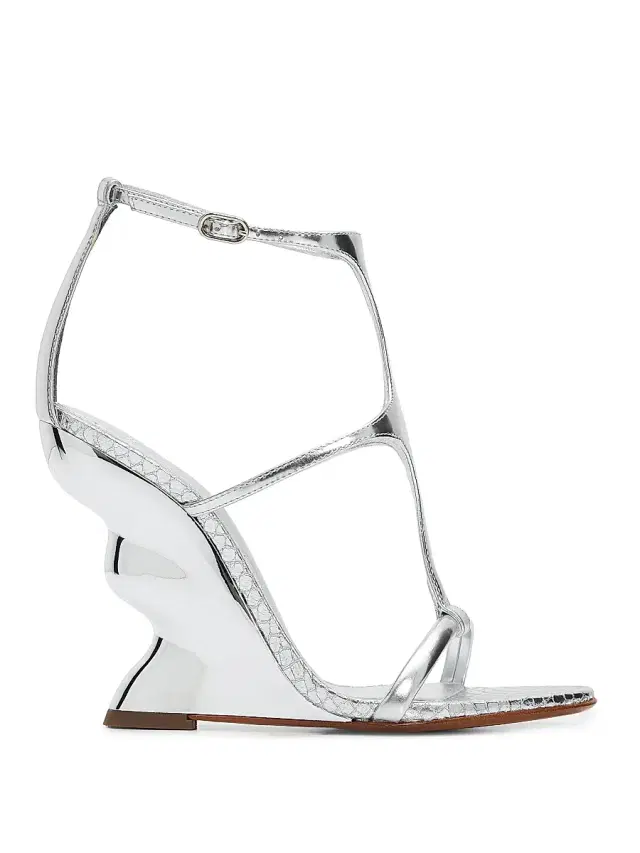 Women's Boonie 0MM Leather Wedge-Heel Sandals - Silver