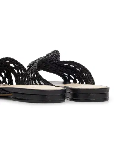 Alexandre Birman Women's Belinda Woven Leather Flat Sandals - Black - Size 11.5 | Thumbnail 3