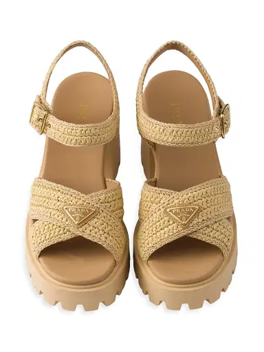 Prada Women's Crochet Sandals - Beige Khaki - Size 9 | Thumbnail 3