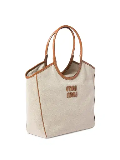 Miu Miu Women's Ivy Canvas and Leather Tote Bag | Thumbnail 2 Miu Miu Women's Ivy Canvas and Leather Tote Bag | Thumbnail 2
