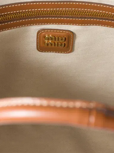 Miu Miu Women's Ivy Canvas and Leather Tote Bag | Thumbnail 4 Miu Miu Women's Ivy Canvas and Leather Tote Bag | Thumbnail 4
