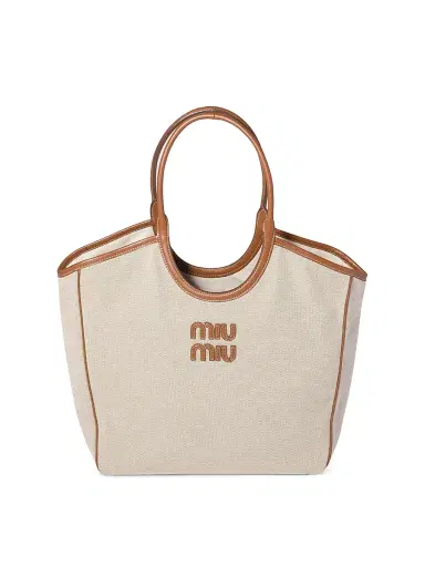 Miu Miu Women's Ivy Canvas and Leather Tote Bag | Thumbnail 1 Miu Miu Women's Ivy Canvas and Leather Tote Bag | Thumbnail 1