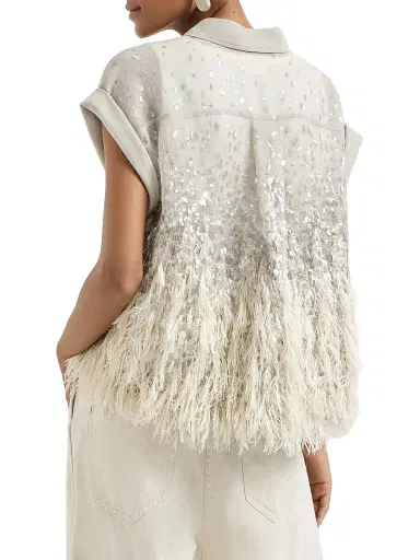 Brunello Cucinelli Women's Dazzling Dégradé Shirt in Crispy Silk with Fil Coupé | Thumbnail 3 Brunello Cucinelli Women's Dazzling Dégradé Shirt in Crispy Silk with Fil Coupé | Thumbnail 3