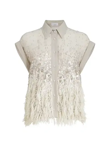 Brunello Cucinelli Women's Dazzling Dégradé Shirt in Crispy Silk with Fil Coupé | Thumbnail 1 Brunello Cucinelli Women's Dazzling Dégradé Shirt in Crispy Silk with Fil Coupé | Thumbnail 1