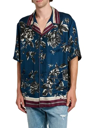 Dolce & Gabbana Men's Floral Silk Camp Shirt - Peonies Blue | Thumbnail 4 Dolce & Gabbana Men's Floral Silk Camp Shirt - Peonies Blue | Thumbnail 4
