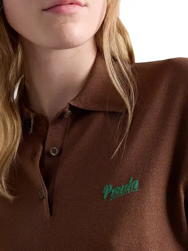 Prada Women's Silk Polo Shirt - Brown - Size 10 | Thumbnail 4 Prada Women's Silk Polo Shirt - Brown - Size 10 | Thumbnail 4
