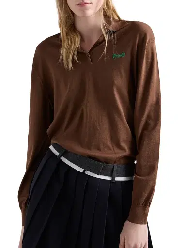 Prada Women's Silk Polo Shirt - Brown - Size 10 | Thumbnail 5 Prada Women's Silk Polo Shirt - Brown - Size 10 | Thumbnail 5