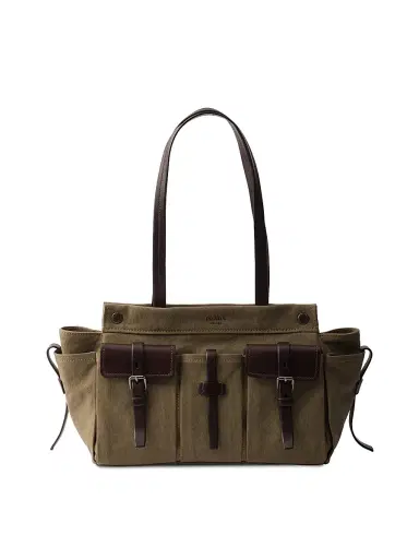 Prada Women's Route Large Canvas and Leather Tote Bag | Thumbnail 1 Prada Women's Route Large Canvas and Leather Tote Bag | Thumbnail 1