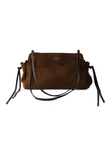 Prada Women's Carry Large Suede Tote Bag - Brown | Thumbnail 1 Prada Women's Carry Large Suede Tote Bag - Brown | Thumbnail 1