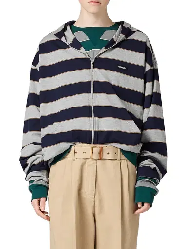 Miu Miu Women's Striped Jersey Hoodie - Blue Multi - Size Small | Thumbnail 2