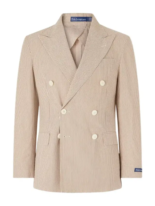 Double-Breasted Striped Cotton Suit Jacket - Men