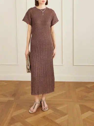 Brunello Cucinelli Metallic Ribbed-knit Midi Dress | Thumbnail 2 Brunello Cucinelli Metallic Ribbed-knit Midi Dress | Thumbnail 2