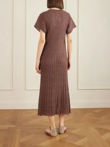Brunello Cucinelli Metallic Ribbed-knit Midi Dress | Thumbnail 3 Brunello Cucinelli Metallic Ribbed-knit Midi Dress | Thumbnail 3