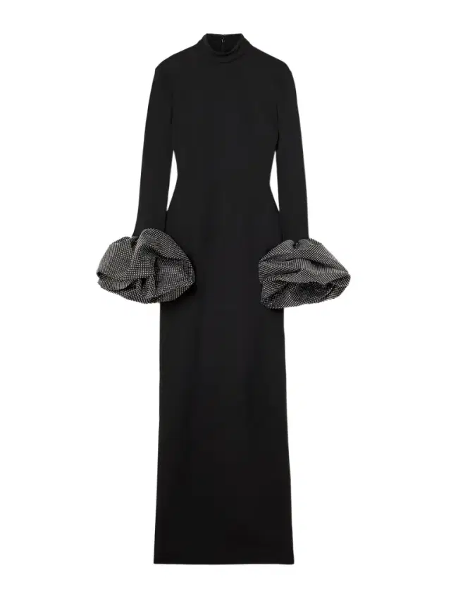 Viviana Ruffled Crystal-embellished Crepe Mock-neck Gown