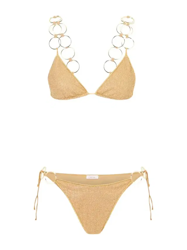 Lumière Embellished Metallic Triangle Bikini