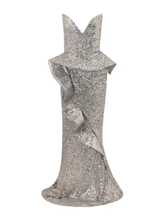 Glorious Strapless Sequined Crepe Gown