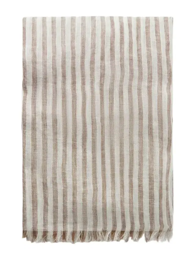 Fringed Striped Linen-blend Scarf