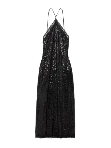 Rixo Harlan Lace-trimmed Sequined Tulle Halterneck Midi Dress | Thumbnail 1 Rixo Harlan Lace-trimmed Sequined Tulle Halterneck Midi Dress | Thumbnail 1