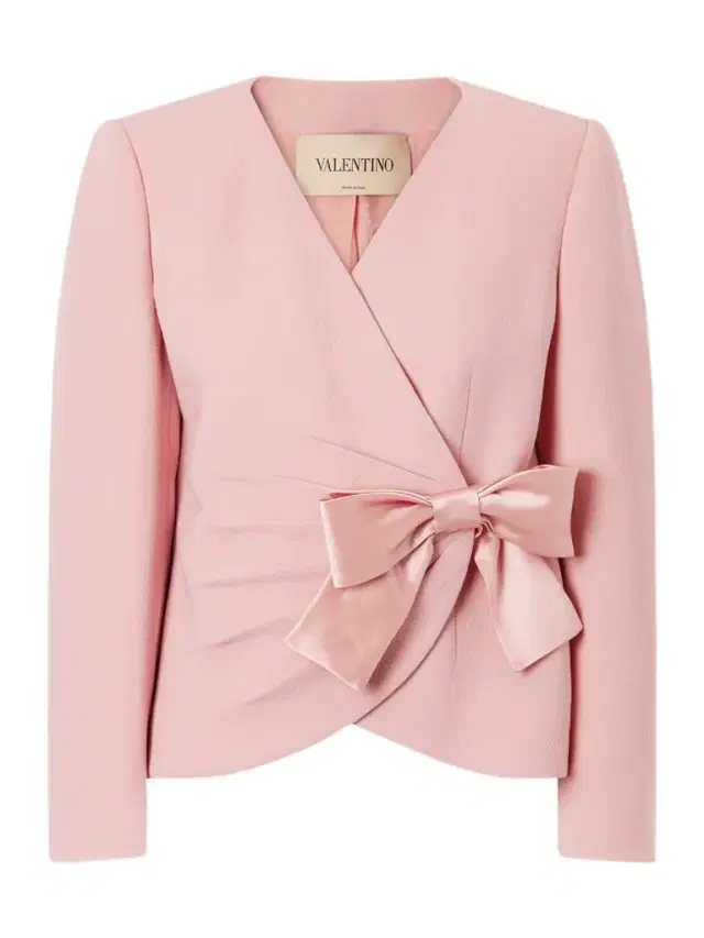 Bow-detailed Gathered Satin-trimmed Wool-crepe Jacket