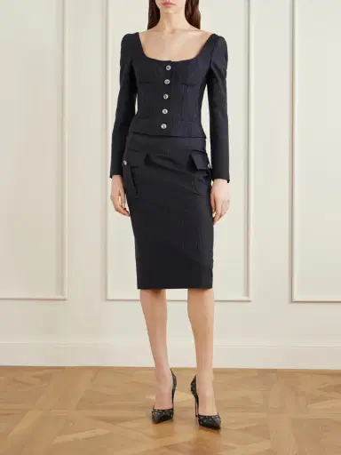 Alexander McQueen Cropped Pinstriped Wool And Mohair-blend Jacket | Thumbnail 2 Alexander McQueen Cropped Pinstriped Wool And Mohair-blend Jacket | Thumbnail 2