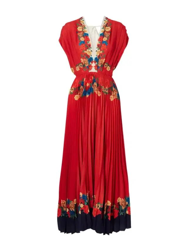 Accordion Pleated Floral-print Crepe De Chine Maxi Dress