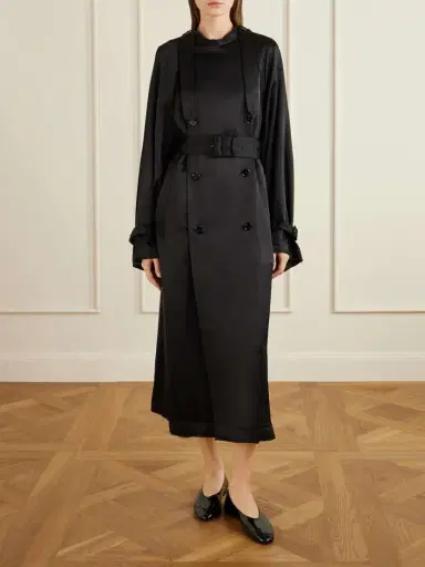 TOTEME Double-breasted Draped Satin Trench Coat | Thumbnail 3