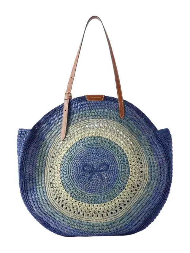 Bow Leather-trimmed Embroidered Raffia Tote