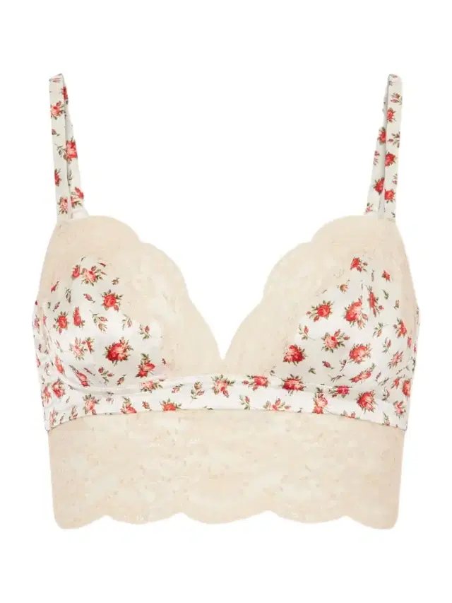 Printed Lace-trimmed Silk-blend Bralette