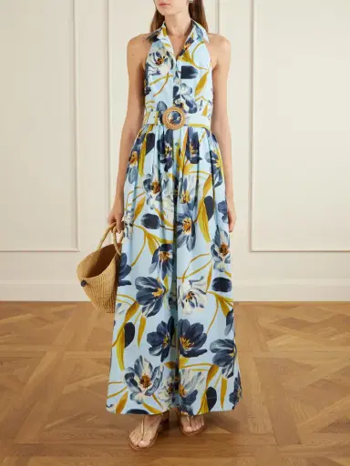 Cara Cara Quentin Belted Pleated Floral-print Cotton-poplin Halterneck Maxi Dress | Thumbnail 2 Cara Cara Quentin Belted Pleated Floral-print Cotton-poplin Halterneck Maxi Dress | Thumbnail 2
