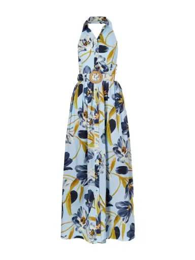 Cara Cara Quentin Belted Pleated Floral-print Cotton-poplin Halterneck Maxi Dress | Thumbnail 1 Cara Cara Quentin Belted Pleated Floral-print Cotton-poplin Halterneck Maxi Dress | Thumbnail 1