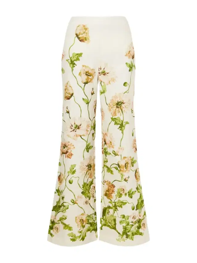 Floral-print Linen Wide-leg Pants