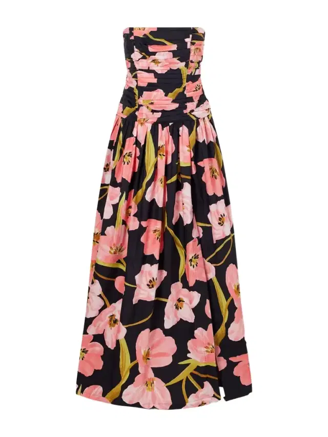Montreal Strapless Pleated Floral-print Cotton-poplin Maxi Dress