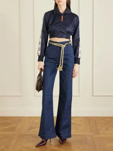Etro Cropped Canvas-trimmed Satin-jersey Track Jacket | Thumbnail 2 Etro Cropped Canvas-trimmed Satin-jersey Track Jacket | Thumbnail 2